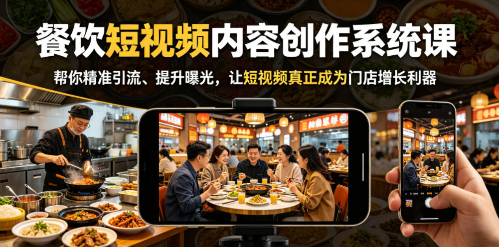 餐饮短视频内容创作系统课,帮你精准引流、提升曝光,让短视频真正成为门店增长利器-铜臭网