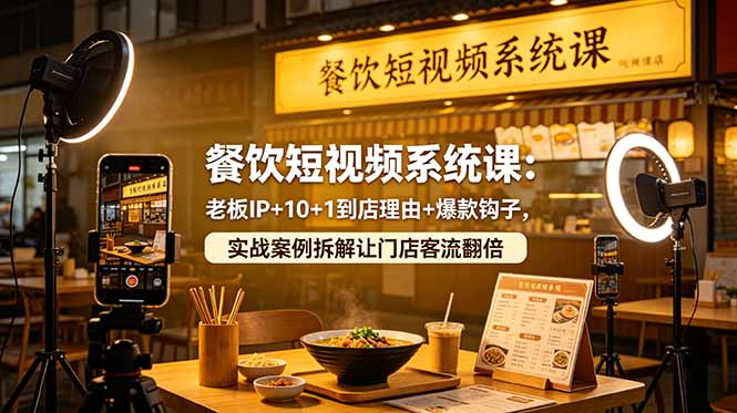 餐饮短视频系统课：老板IP+10+1到店理由+爆款钩子，实战案例拆解让门店客流翻倍-铜臭网