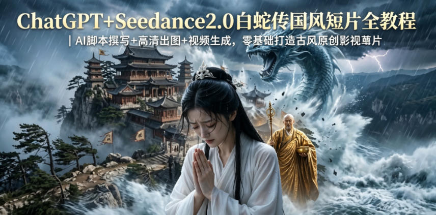 ChatGPT+Seedance2.0白蛇传国风短片全教程|AI脚本撰写+高清出图+视频生成,零基础打造古风原创影视短片-铜臭网
