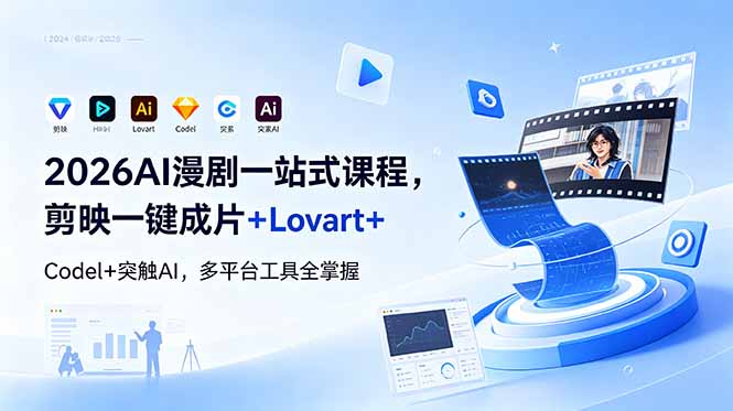 2026AI 漫剧一站式课程，剪映一键成片+Lovart+Codel+突触AI，多平台工具全掌握-铜臭网