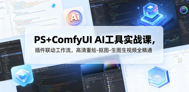 PS+ComfyUI AI工具实战课,插件联动工作流,高清重绘-抠图-生图生视频全精通-铜臭网