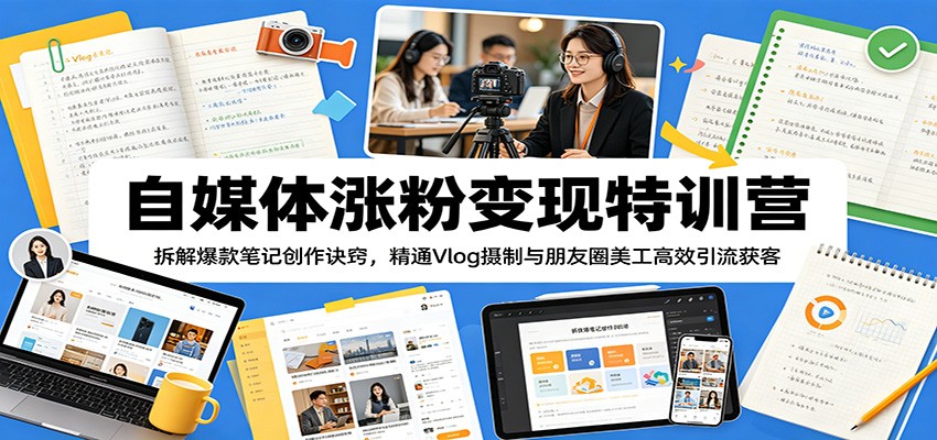 自媒体涨粉变现特训营:拆解爆款笔记创作诀窍,精通Vlog摄制与朋友圈美工高效引流获客-铜臭网
