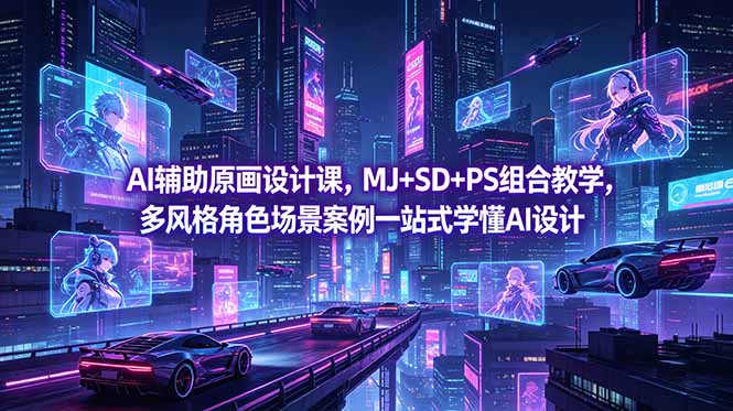 AI辅助原画设计课，MJ+SD+PS组合教学，多风格角色场景案例一站式学懂AI设计-铜臭网
