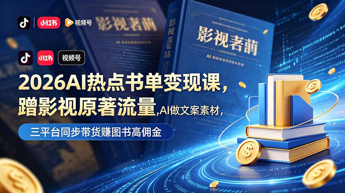 2026AI热点书单变现课，蹭影视原著流量，AI做文案素材，三平台同步带货赚图书高佣金-铜臭网