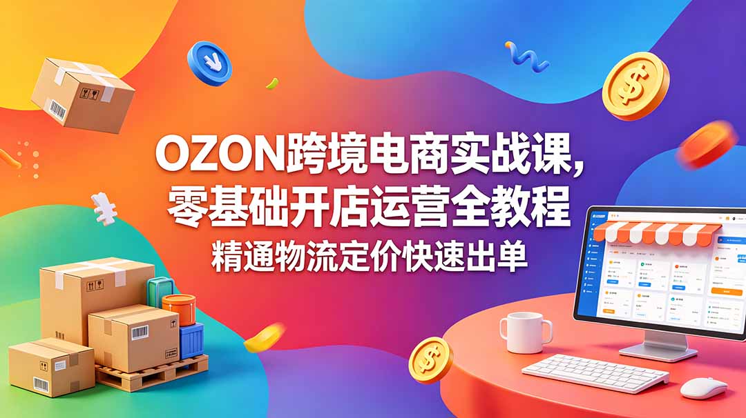 OZON 跨境电商实战课,零基础开店运营全教程,精通物流定价快速出单-铜臭网