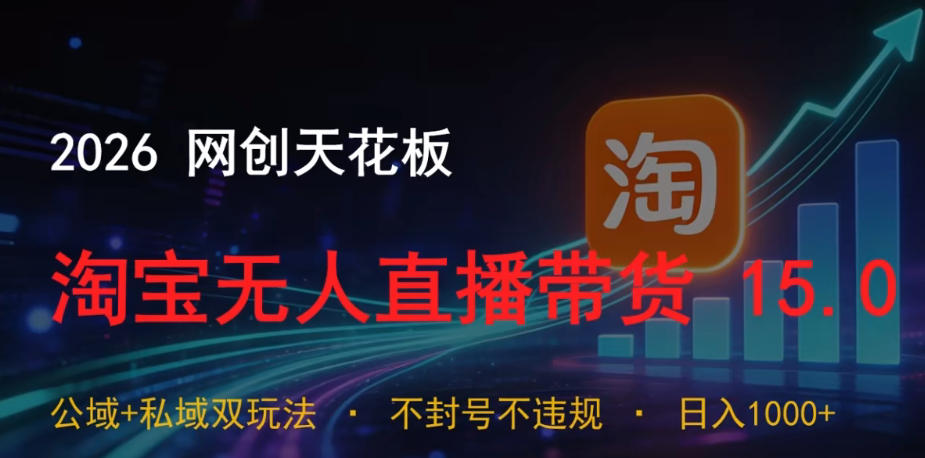 2026网创天花板，淘宝无人直播带货15.0，公域+私域双玩法，日入1k+，不违规不封号【揭秘】-铜臭网