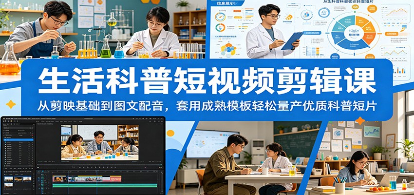 生活科普短视频剪辑课：从剪映基础到图文配音，套用成熟模板轻松量产优质科普短片-铜臭网