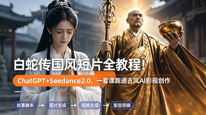 白蛇传-国风短片全教程！ChatGPT+Seedance2.0，一套课跑通古风AI影视创作-铜臭网