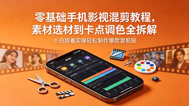 零基础手机影视混剪教程，素材选材到卡点调色全拆解，小白跟着实操轻松制作爆款混剪短片-铜臭网