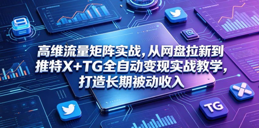 高维流量矩阵实战,从网盘拉新到推特X+TG全自动变现实战教学,打造长期被动收入-铜臭网