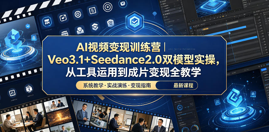 AI视频变现训练营|Veo3.1+Seedance2.0双模型实操,从工具运用到成片变现全教学-铜臭网