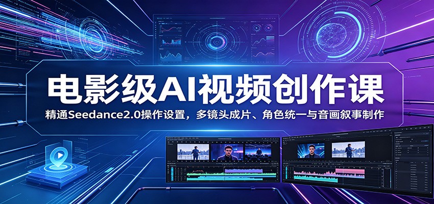 电影级AI视频创作课:精通Seedance2.0操作设置,多镜头成片、角色统一与音画叙事制作-铜臭网