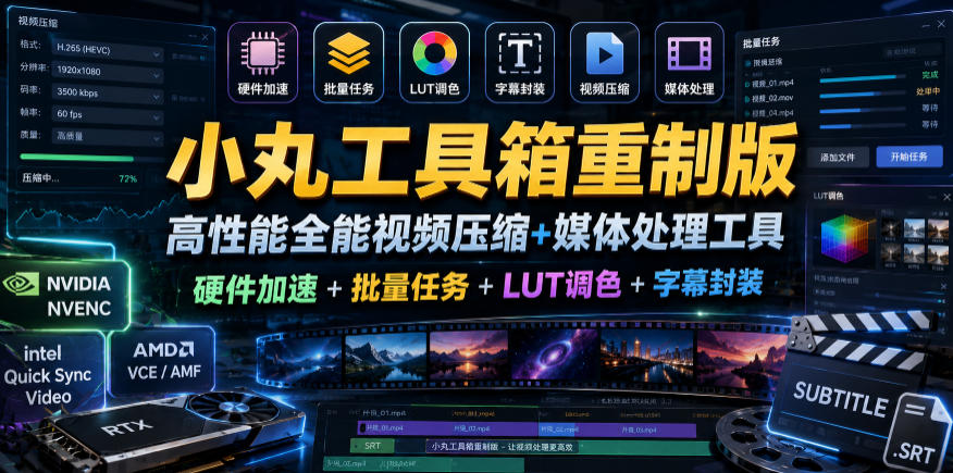 小丸工具箱重制版–高性能全能视频压缩+媒体处理工具|硬件加速+批量任务+LUT调色+字幕封装-铜臭网