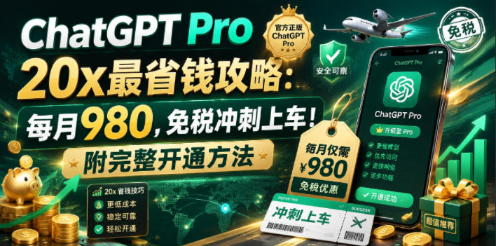 ChatGPT Pro 20x最省钱攻略：每月980，免税冲刺上车！附完整开通方法【文档】-铜臭网