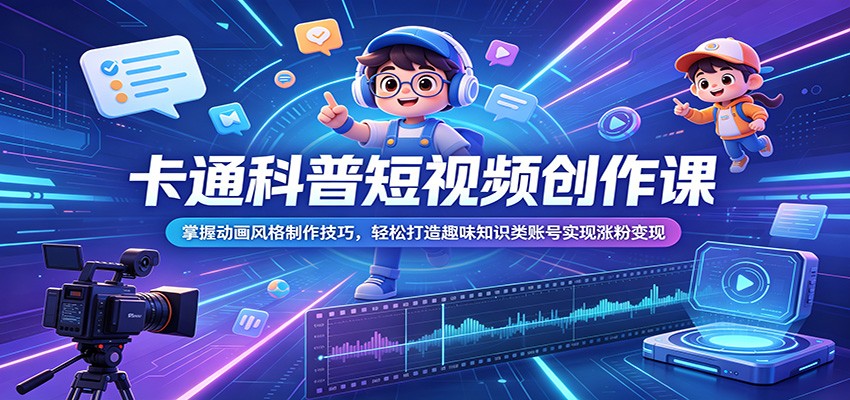 卡通科普短视频创作课:掌握动画风格制作技巧,轻松打造趣味知识类账号实现涨粉变现-铜臭网