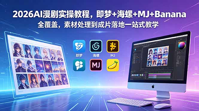 2026AI漫剧实操教程,即梦+海螺+MJ+Banana全覆盖,素材处理到成片落地一站式教学-铜臭网
