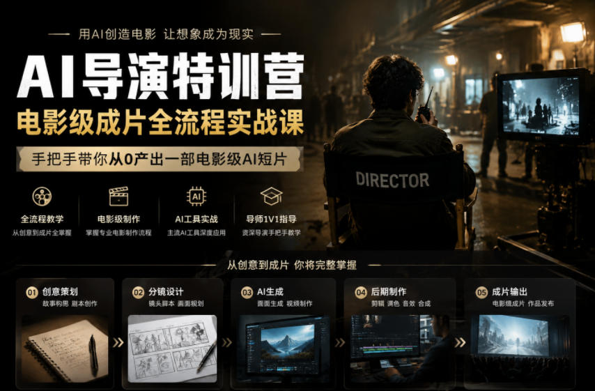 AI导演特训营,电影级成片全流程实战课,手把手带你从0产出一部电影级AI短片-铜臭网
