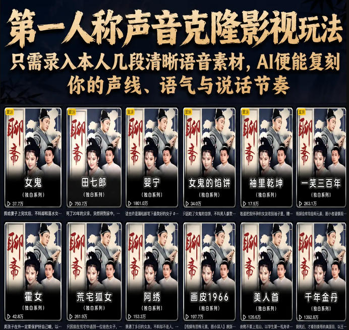 第一人称声音克隆影视玩法,只需录入本人几段清晰语音素材,AI便能复刻你的声线、语气与说话节奏-铜臭网