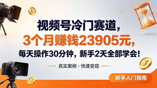 视频号冷门赛道，3个月变现23905元，新手2天学会 每天操作30分钟！-铜臭网