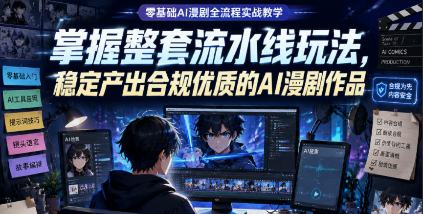 零基础AI漫剧全流程实战教学,掌握整套流水线玩法,稳定产出合规优质的AI漫剧作品-铜臭网