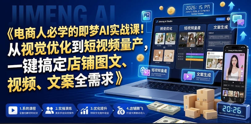 电商人必学的即梦AI实战课！从视觉优化到短视频量产，一键搞定店铺图文、视频、文案全需求-铜臭网
