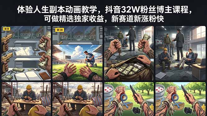 体验人生副本动画教学, 抖音32W粉丝博主课程,可做精选独家收益,新赛道新涨粉快-铜臭网
