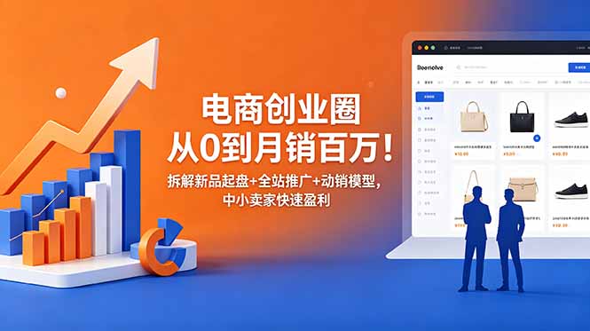 电商创业圈从0到月销百万!拆解新品起盘+全站推广+动销模型,中小卖家快速盈利-铜臭网