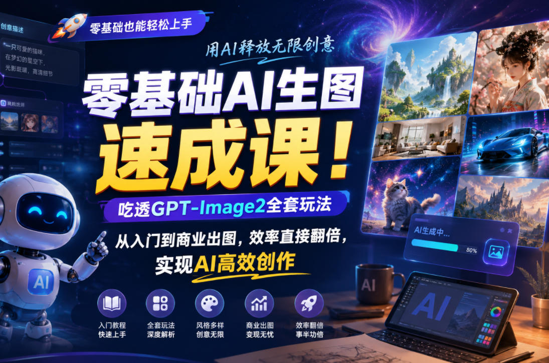 零基础AI生图速成课!吃透GPT-Image2全套玩法,从入门到商业出图,效率直接翻倍,实现AI高效创作-铜臭网