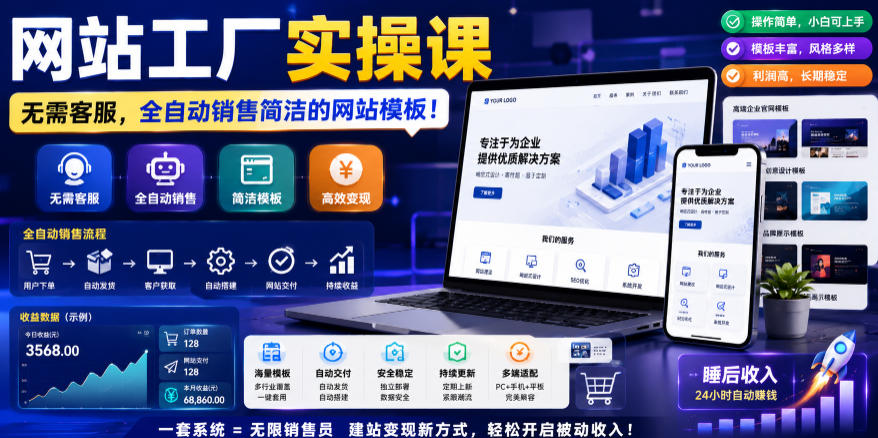 网站工厂实操课，无需客服，网站模板自动赚钱！【原创双语字幕】-铜臭网