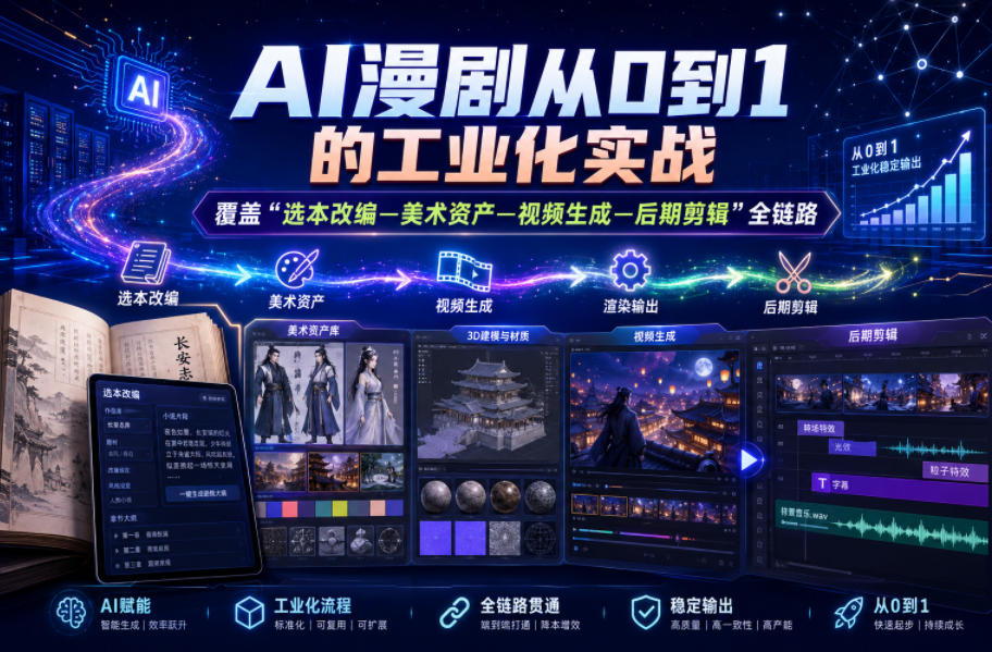 AI漫剧从0到1的工业化实战,覆盖“选本改编—美术资产—视频生成—后期剪辑”全链路(更新6月)-铜臭网