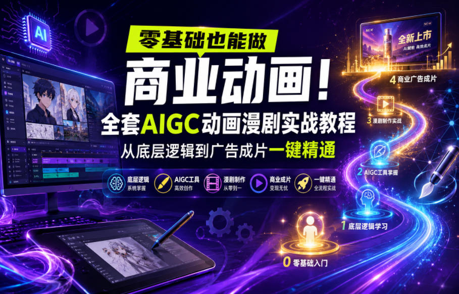零基础也能做商业动画!全套AIGC动画漫剧实战教程,从底层逻辑到广告成片一键精通-铜臭网
