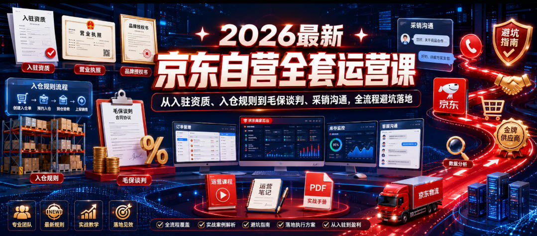 2026最新京东自营全套运营课,从入驻资质、入仓规则到毛保谈判、采销沟通,全流程避坑落地-铜臭网