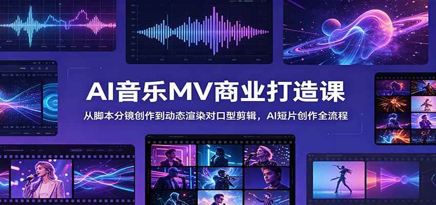 AI音乐MV商业打造课:从脚本分镜创作到动态渲染对口型剪辑,AI短片创作全流程-铜臭网