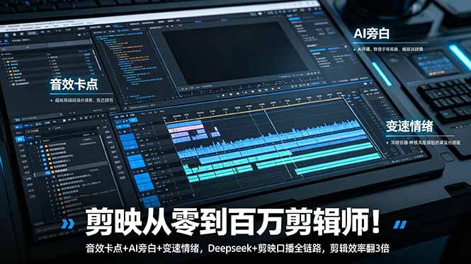 剪映从零到百万剪辑师！音效卡点+AI旁白+变速情绪，Deepseek+剪映口播全链路，剪辑效率翻3倍-铜臭网