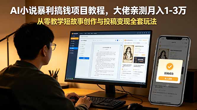AI小说暴利搞钱项目教程，大佬亲测月入1-3万，从零教学短故事创作与投稿变现全套玩法-铜臭网