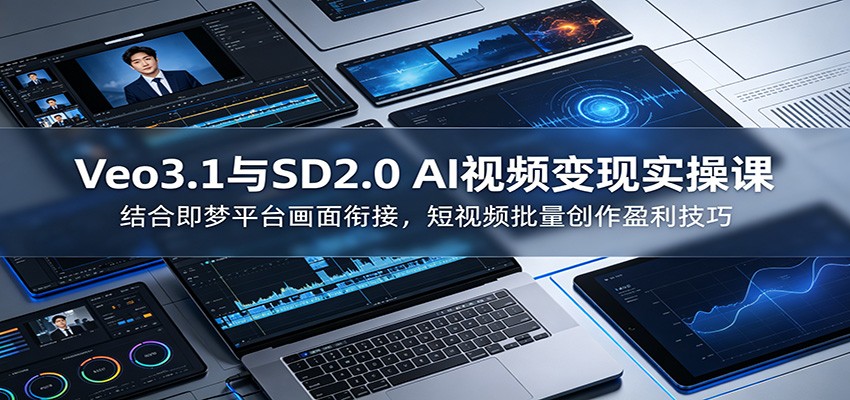 Veo3.1与SD2.0 AI视频变现实操课课:结合即梦平台画面衔接,短视频批量创作盈利技巧-铜臭网