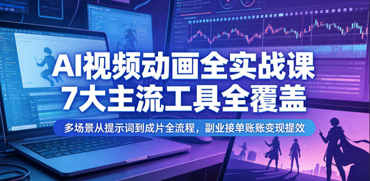 AI视频动画全实战课,7大主流工具全覆盖,多场景从提示词到成片全流程,副业接单账号变现提效-铜臭网