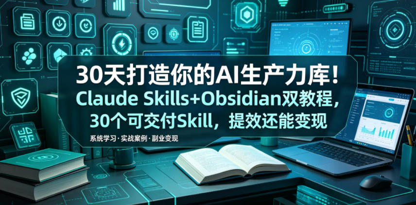 30天打造你的AI生产力库！Claude Skills+Obsidian 双教程，30 个可交付 Skill，提效还能变现-铜臭网