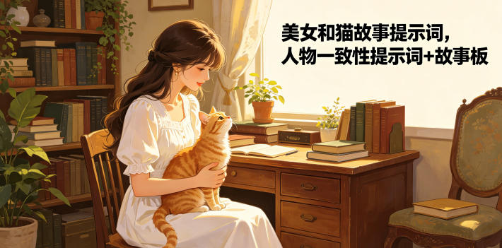 美女和猫故事提示词，人物一致性提示词+故事板-铜臭网
