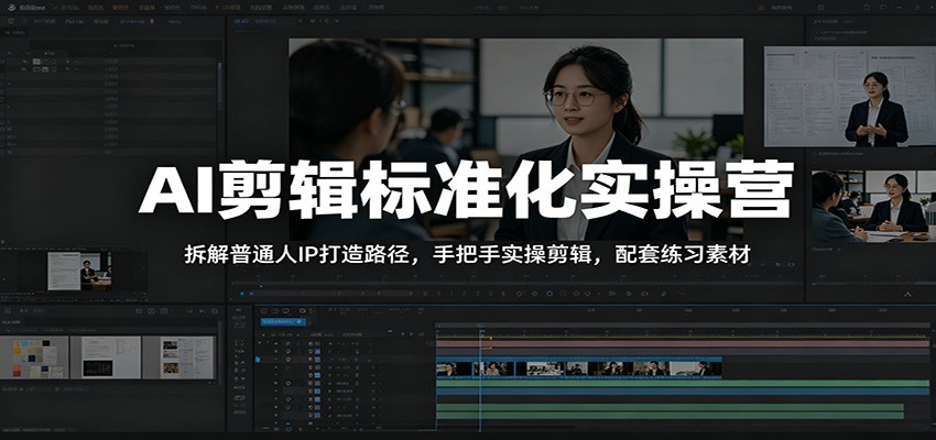 AI剪辑标准化实操营：拆解普通人IP打造路径，手把手实操剪辑，配套练习素材-铜臭网