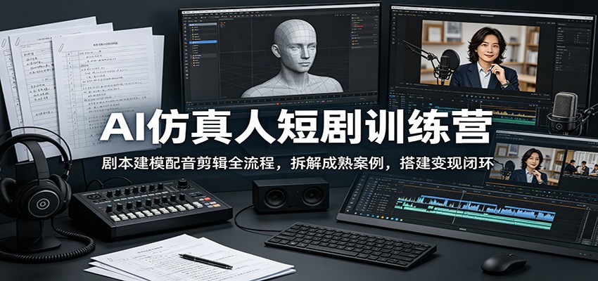 AI仿真人短剧训练营：剧本建模配音剪辑全流程，拆解成熟案例，搭建变现闭环-铜臭网