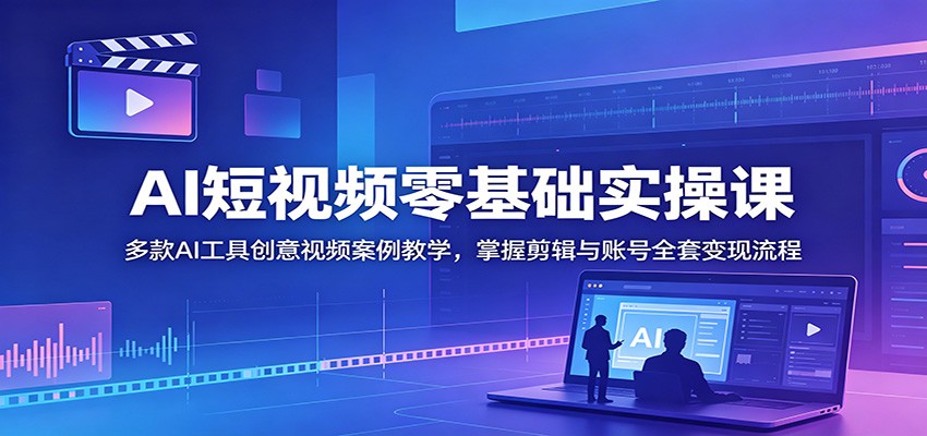 AI短视频零基础实操课：多款AI工具创意视频案例教学，掌握剪辑与账号全套变现流程-铜臭网