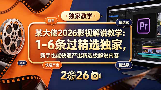 某大佬2026影视解说教学:1-6条过精选独家,新手也能快速产出精选级解说内容-铜臭网