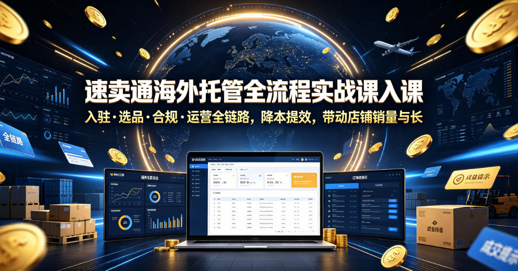 速卖通海外托管全流程实战课入驻・选品・合规・运营全链路,降本提效,带动店铺销量与收益增长-铜臭网