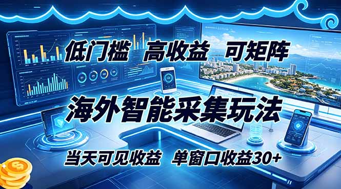 海外智能采集玩法,低门槛高单价可矩阵,当天可见收益,单窗口30+-铜臭网