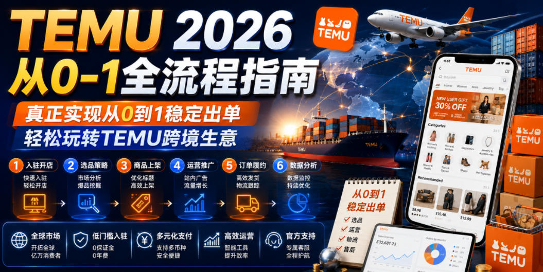TEMU 2026从0-1全流程指南,真正实现从0到1稳定出单,轻松玩转TEMU跨境生意-铜臭网