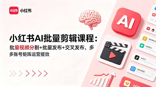 小红书AI批量剪辑课程:批量视频分割+批量发布+交叉发布,多账号矩阵运营提效-铜臭网
