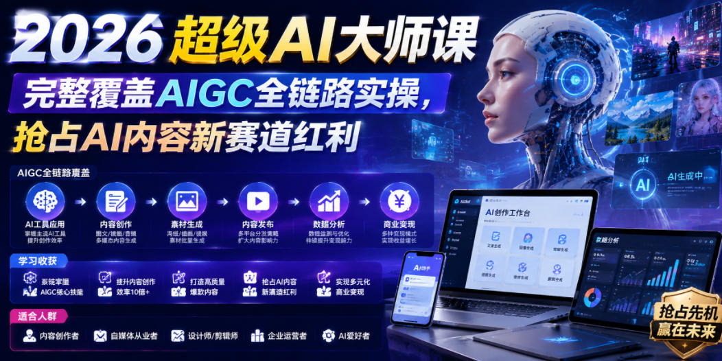 2026超级AI大师课,完整覆盖AIGC全链路实操,抢占AI内容新赛道红利-铜臭网