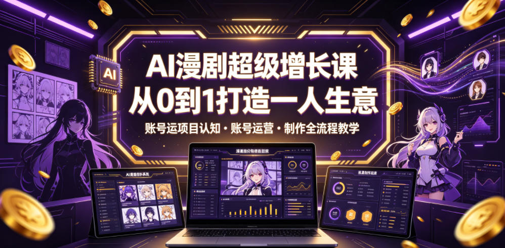 AI漫剧超级增长课,从0到1打造一人生意,项目认知・账号运营・制作全流程教学-铜臭网