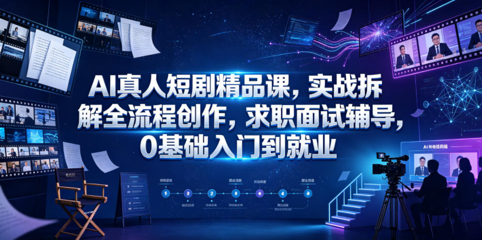 AI真人短剧精品课,实战拆解全流程创作,求职面试辅导,0基础入门到就业-铜臭网